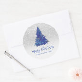 Blauer Sparkle Glitzer Staubwein Weihnachtsbaum Runder Aufkleber (Umschlag)