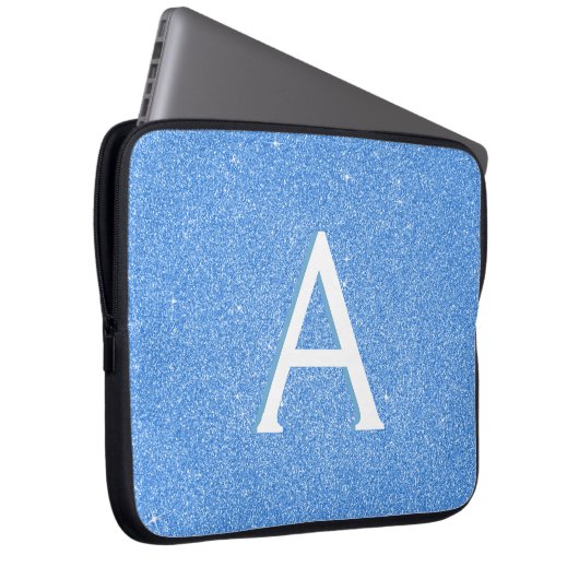 Blauer Sparkor und Glitzer Monogram Laptopschutzhülle (Vorne Rechts)