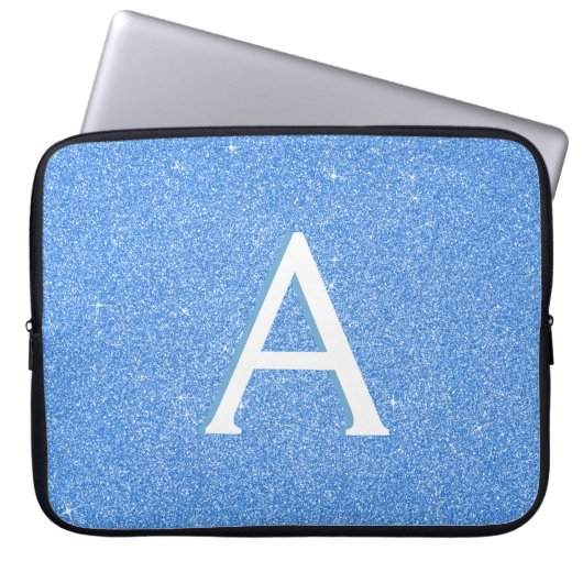 Blauer Sparkor und Glitzer Monogram Laptopschutzhülle (Vorderseite)