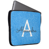Blauer Sparkor und Glitzer Monogram Laptopschutzhülle (Vorne Rechts)