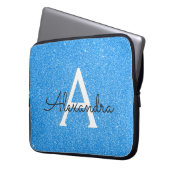 Blauer Sparkor und Glitzer Monogram Laptopschutzhülle (Vorderseite Links)