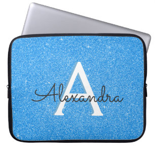 Blauer Sparkor und Glitzer Monogram Laptopschutzhülle