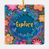 Blauer Spaß Blumenfarbene Hübsche Entdeckungsreise Keramikornament (Vorderseite)