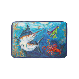 Blauer Speerfisch Badematte