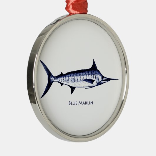 Blauer Speerfisch-Logo Silbernes Ornament (Rechts)