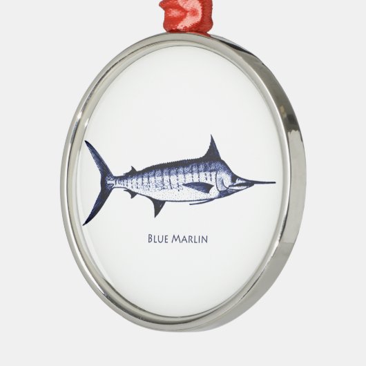 Blauer Speerfisch-Logo Silbernes Ornament (Links)