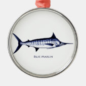 Blauer Speerfisch-Logo Silbernes Ornament (Vorne)