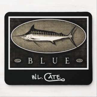 Blauer Speerfisch-Vintage schwarze u. weiße Mousepad