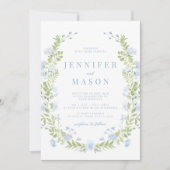 Blauer Sping Blume Grüne Hochzeit Einladung (Vorderseite)