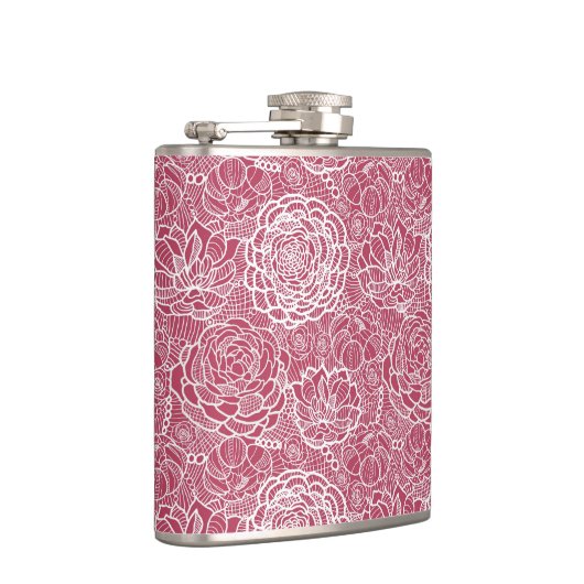 Blauer Spitze-Blumen-Musterhintergrund Flachmann (Rechts)