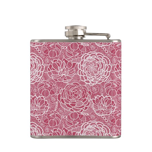 Blauer Spitze-Blumen-Musterhintergrund Flachmann (Rückseite)