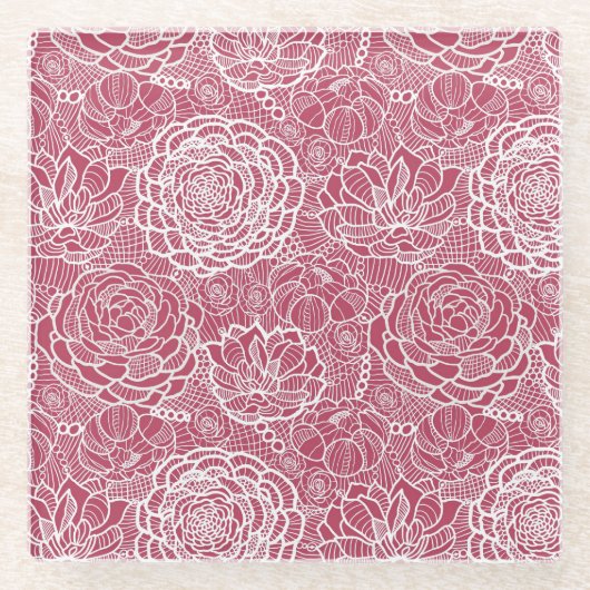 Blauer Spitze-Blumen-Musterhintergrund Glasuntersetzer (Vorderseite)