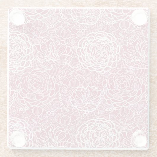 Blauer Spitze-Blumen-Musterhintergrund Glasuntersetzer (Rückseite)