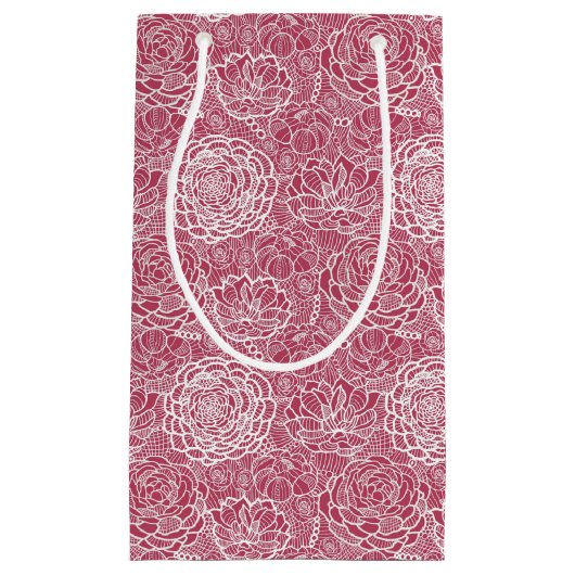 Blauer Spitze-Blumen-Musterhintergrund Kleine Geschenktüte (Vorderseite)