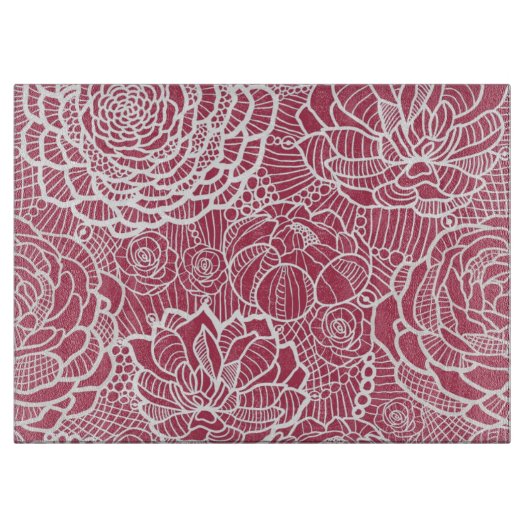 Blauer Spitze-Blumen-Musterhintergrund Schneidebrett (Vorderseite)