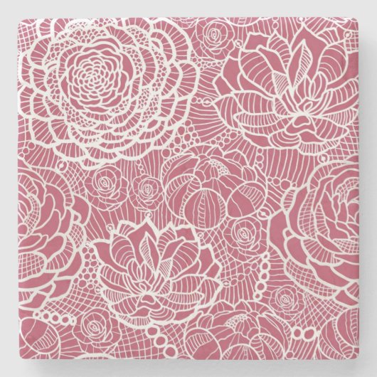 Blauer Spitze-Blumen-Musterhintergrund Steinuntersetzer (Vorderseite)