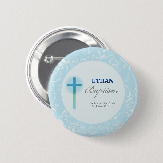 Blauer Spitzenjunge Taufe Button (Vorne & Hinten)