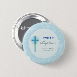 Blauer Spitzenjunge Taufe Button
