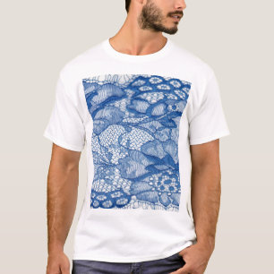 Blauer Spitzenstoff, afrikanisches Tülldesign. T-Shirt