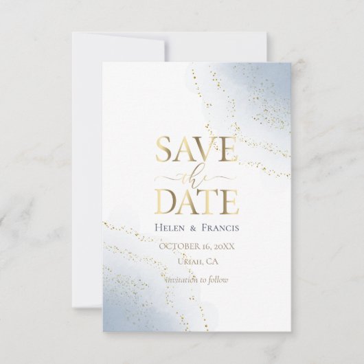 Blauer Splint und Imitat Gold Glitzer Save the Dat Einladung (Vorderseite)