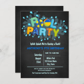 Blauer Splitter kommt in unser Bash Pool Party Einladung (Vorne/Hinten)