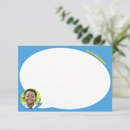 Blauer Sprechblase und Foto Danke Karte (Stehend Vorderseite)