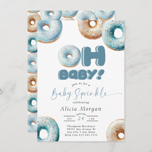 Blauer Sprinkle | Donut | Baby Sprinkle Einladunge Einladung (Vorne/Hinten)