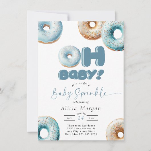Blauer Sprinkle | Donut | Baby Sprinkle Einladunge Einladung (Vorderseite)