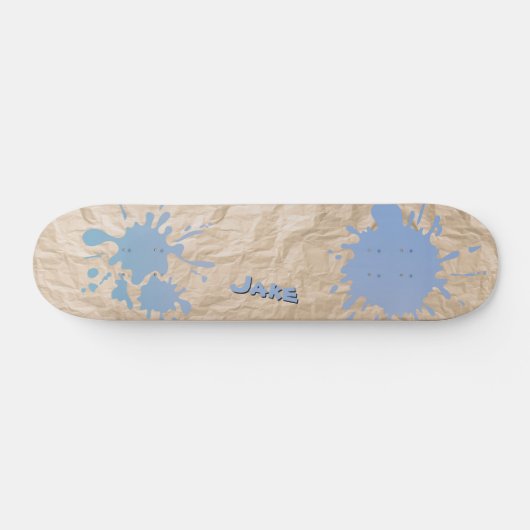 Blauer Spritzer auf altem Papier und Name Skateboard (Horizontal)