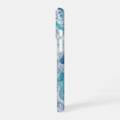 Blauer Spritzer mit individuellem Monogramm iPhone 16 Hülle (Linke Seite)