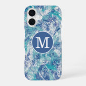 Blauer Spritzer mit individuellem Monogramm iPhone 16 Hülle (Rückseite)