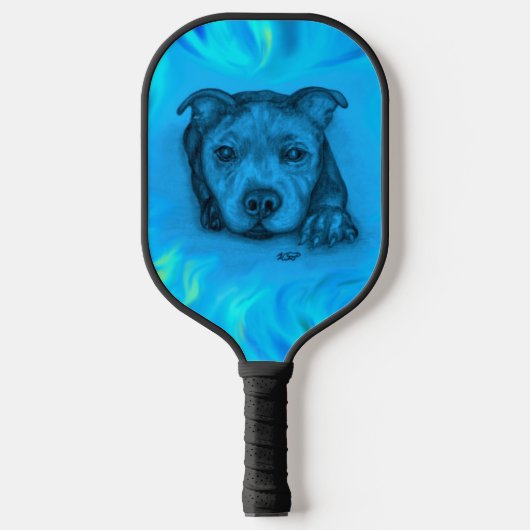 Blauer Staffy-Welpe Pickleball Schläger (Vorderseite)
