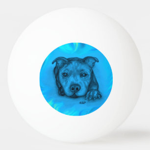 Blauer Staffy-Welpe Tischtennisball