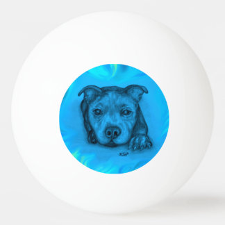 Blauer Staffy-Welpe Tischtennisball