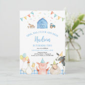 Blauer Stall Tiere Barnyard Boy 2. Geburtstag Einladung (Stehend Vorderseite)