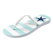 Blauer Starfish auf Minzstreifen Badesandalen (Schrägansicht)