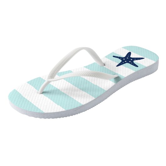 Blauer Starfish auf Minzstreifen Badesandalen (Schrägansicht)