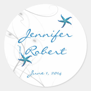 Blauer Starfish und Silberkoralle Umschlag Aufkleb Runder Aufkleber
