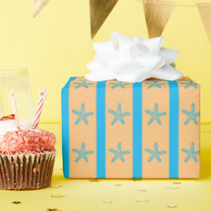 Blauer Starfish und Streifen Sommer Nahtloser Gebu Geschenkpapier