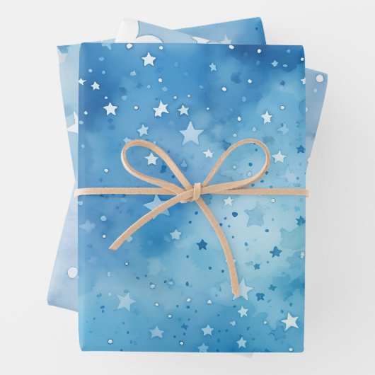Blauer Stars Wrapping Paper Flat Sheet Set 3 Geschenkpapier Set (Beispiel)