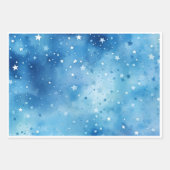 Blauer Stars Wrapping Paper Flat Sheet Set 3 Geschenkpapier Set (Vorderseite)