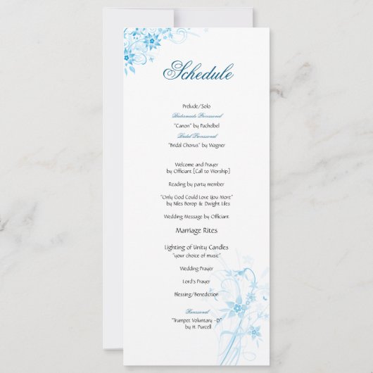 Blauer Stern-Blumen-Zeitplan Einladung (Rückseite)