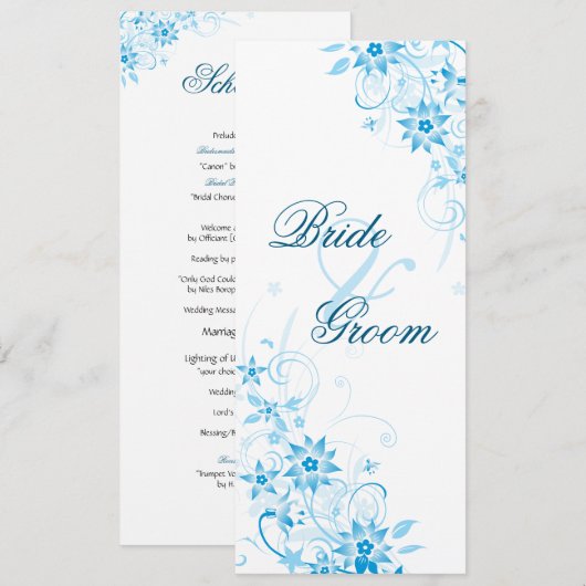 Blauer Stern-Blumen-Zeitplan Einladung (Vorne/Hinten)