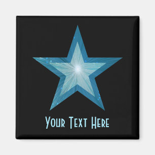 Blauer Stern Kühlschrank 'Ihr Text' Magnet quadrat