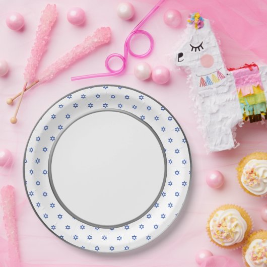 Blauer Stern von David Silver Ring Trim Pappteller (Party)