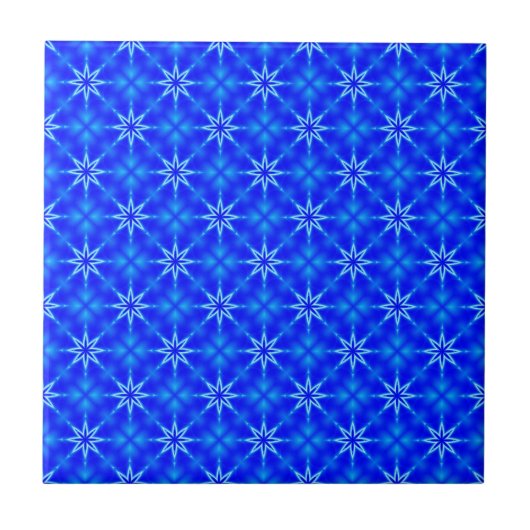 Blauer Sterne Muster Fliese (Vorderseite)