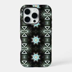 blauer Sternen-Ausbruch geometrisch auf Schwarz iPhone 16 Pro Hülle