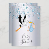 Blauer Sternenhimmel Silberstornendusche Einladung (Vorne/Hinten)