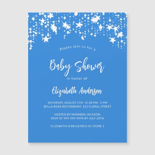 Blauer Sternenjunge Luxusbaby Dusche Magneteinladung (Vorderseite)