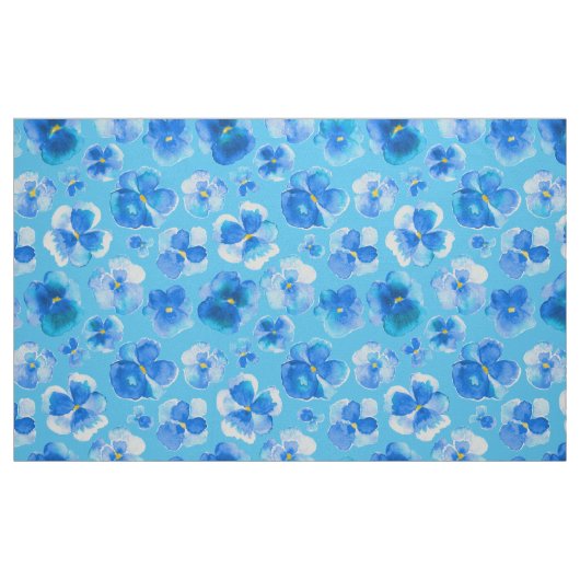 Blauer Stiefmütterchen Aquarell Blume Stoff (Fat Quarter (45,7 x 55,9 cm))